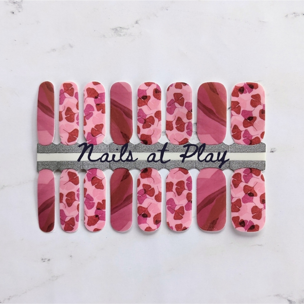 5 for $15 Nail Wraps- Pink & Red Ginkgo